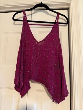 Free People Beaded V-Neck Spaghetti Strap Camisole - Magenta